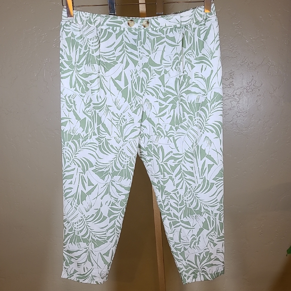 Soho Apparel Green Leaf Print Women's Chinos Pants Size PXL